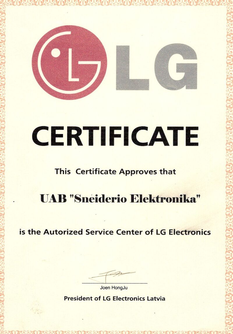 LG Autorizacijos Sertifikatas